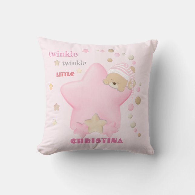 Cojín Decorativo Twinkle Twinkle Pequeña Estrella Niña Teddy Bear (Anverso)