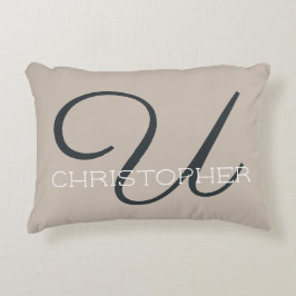 Cojín Decorativo U Caligrafía Inicial Nombre Taupe Tan Neutral Chic
