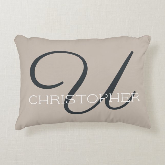 Cojín Decorativo U Caligrafía Inicial Nombre Taupe Tan Neutral Chic (Anverso)