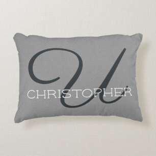 Cojín Decorativo U Nombre personalizado inicial Gris blanco negro