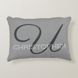 Cojín Decorativo U Nombre Personalizado Inicial Negro Blanco Gris
