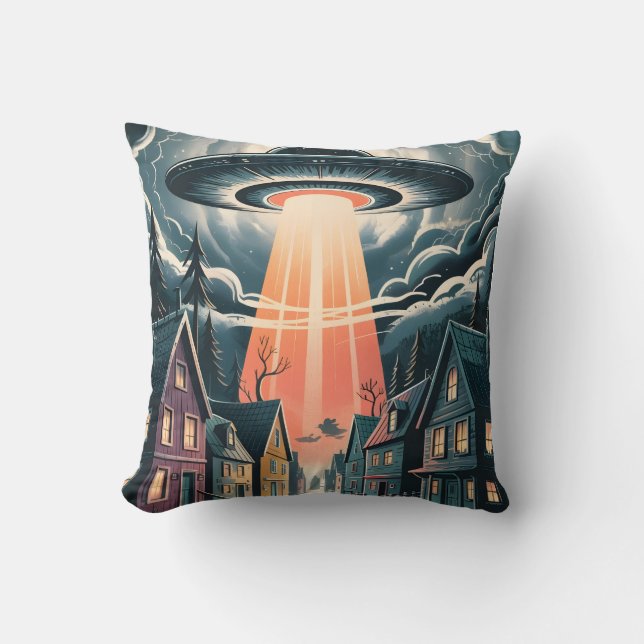 Cojín Decorativo UFO Abduction Night Street Illustration (Anverso)