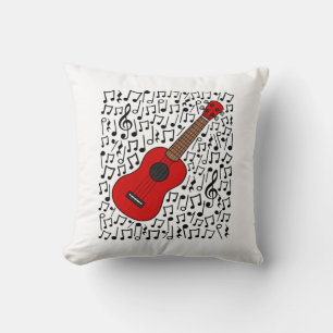 Cojín Decorativo Ukulele Musical Notes Uke Player Musician (Rojo)