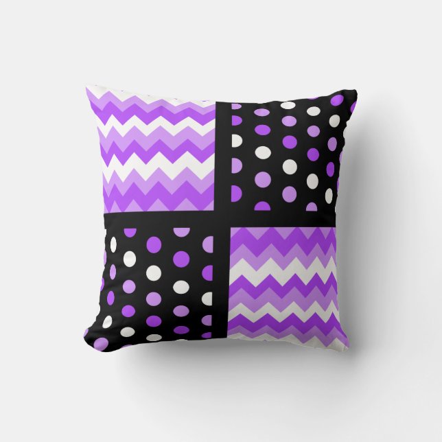 Cojín Decorativo Ultravioleta negro/de dos tonos/Chevron blanco/Pol (Anverso)