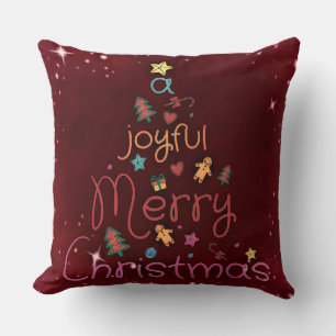 Cojín Decorativo Un alegre saludo de Navidad en rojo
