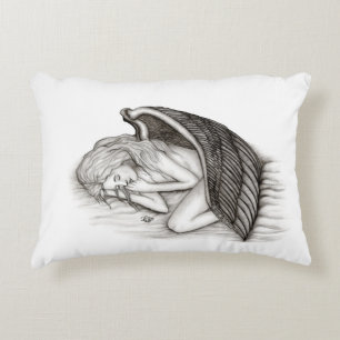 Cojín Decorativo Un ángel dormido, diseño negro y blanco