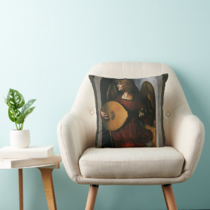 Cojín Decorativo Un ángel en rojo con un laúd de Leonardo da Vinci