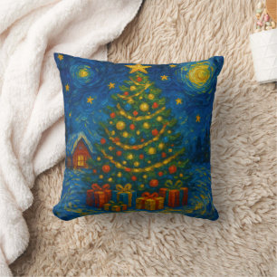 Cojín Decorativo Un árbol de Navidad sensual al estilo de Van Gogh
