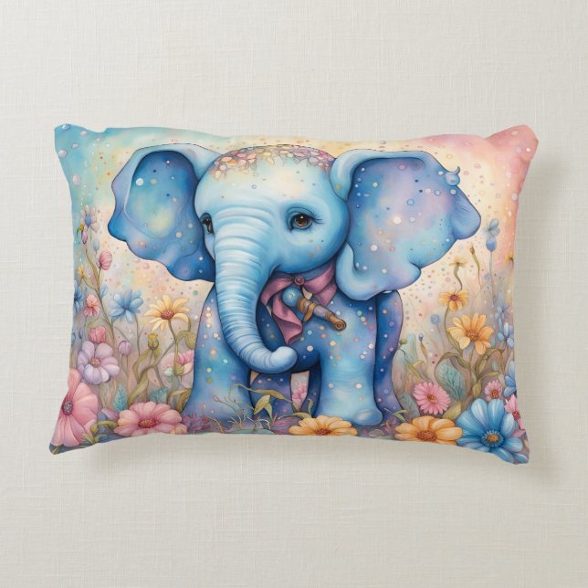 Cojín Decorativo Un bebé elefante adorable en un jardín pastel (Reverso)