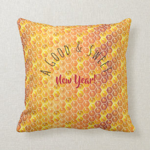 Cojín Decorativo ¡Un buen y dulce Año Nuevo! Holiday Honeycomb Gold