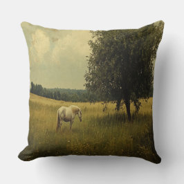 Cojín Decorativo Un Caballo Blanco Arañando En Un Campo