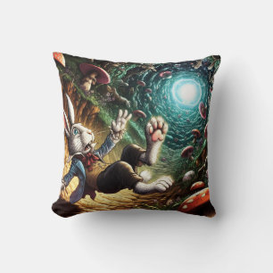 Cojín Decorativo Un Conejo Con Pánico Cae Por El Agujero De Conejo