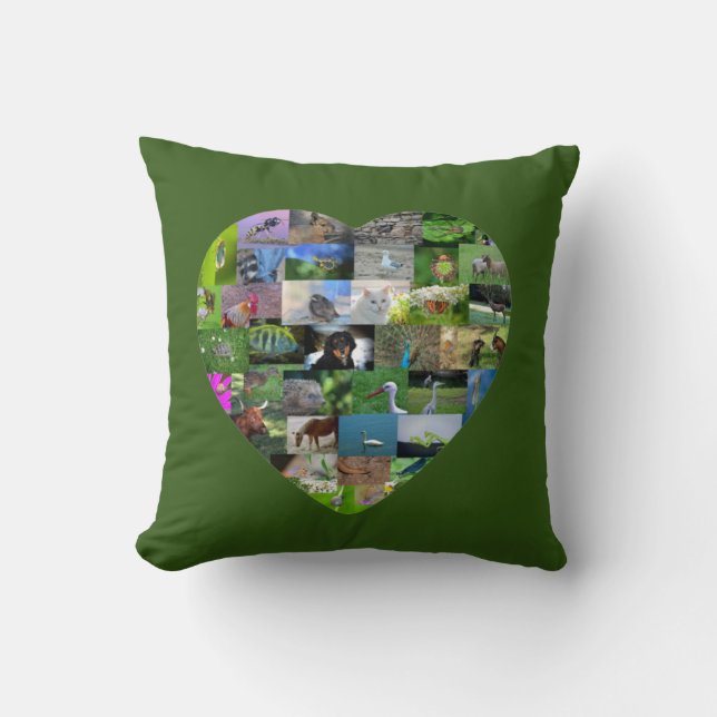 Cojín Decorativo Un corazón para los animales - en verde (Anverso)