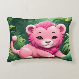 Cojín Decorativo Un cubo de leones rosado en la jungla