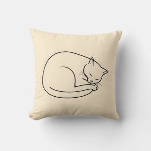 Cojín Decorativo Un dibujo de una línea Minimalista de un gato durm