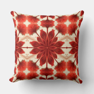 Cojín Decorativo Un diseño de tejido floral rojo vibrante