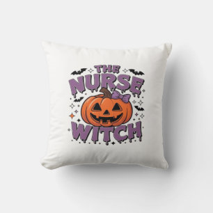 Cojín Decorativo Un diseño divertido con una bruja de calabaza con