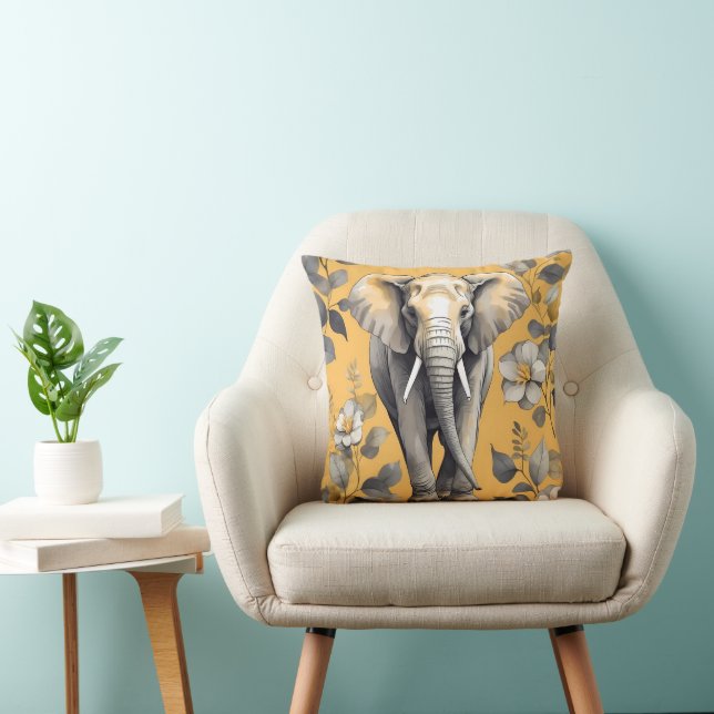 Cojín Decorativo Un elefante grande y lindo camina sobre las margar (Silla)
