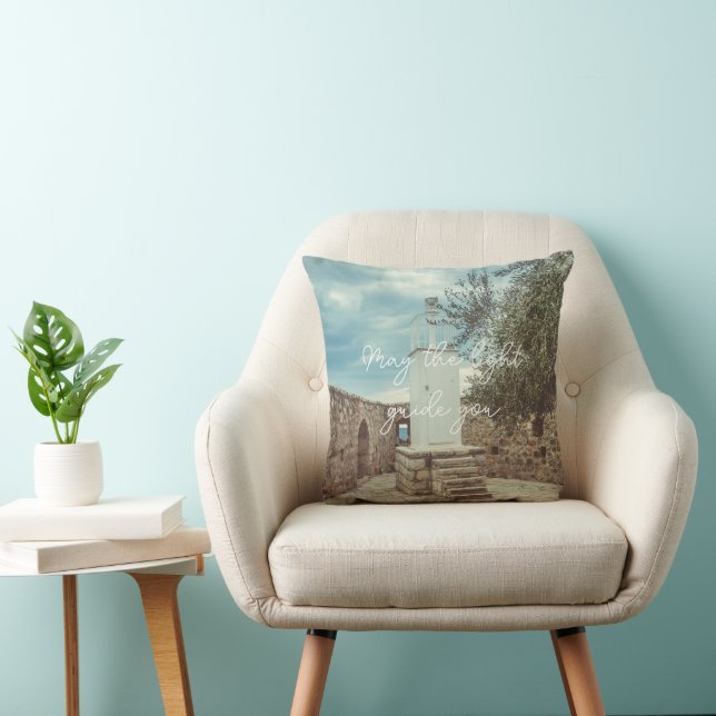 Cojín Decorativo Un faro blanco y un olivo (Silla)