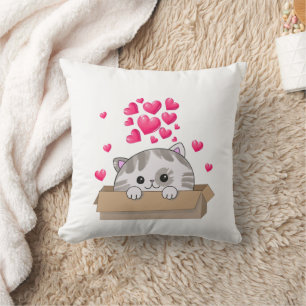 Cojín Decorativo Un gatito lindo asomando una caja
