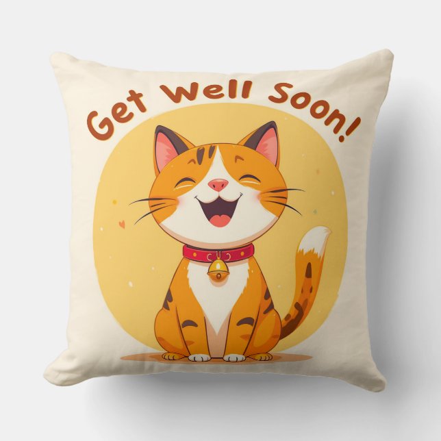 Cojín Decorativo Un gato bonito desear recuperarse pronto (Anverso)