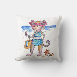 Cojín Decorativo Un gato caprichoso en la playa