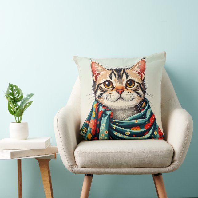 Cojín Decorativo un gato en una manta (Silla)