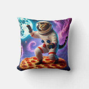 Cojín Decorativo Un Gato Gracioso Volando Un Astronauta De Pizza En