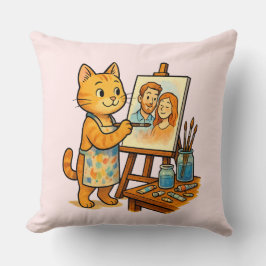 Cojín Decorativo Un gato lindo pinta un retrato de su familia