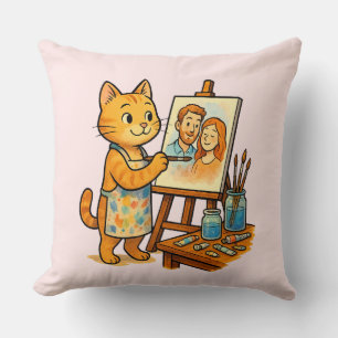Cojín Decorativo Un gato lindo pinta un retrato de su familia