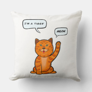 Cojín Decorativo Un gato naranja lindo dice "Meow". Camiseta del Ti