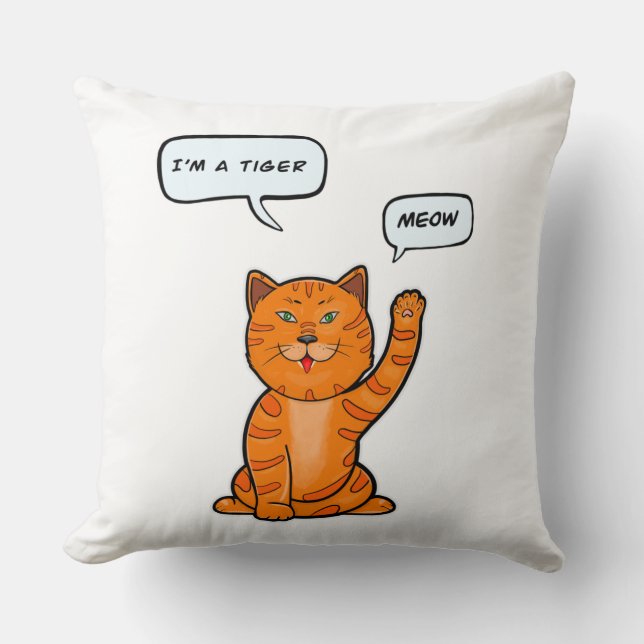 Cojín Decorativo Un gato naranja lindo dice "Meow". Camiseta del Ti (Anverso)
