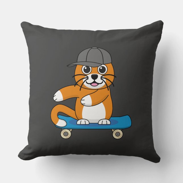 Cojín Decorativo Un gato Naranja lindo en un Personalizado de skate (Anverso)