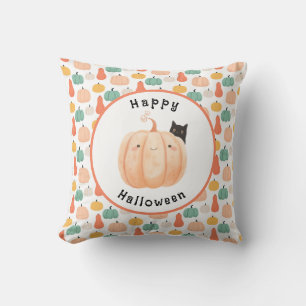 Cojín Decorativo Un gato negro agudo asomando una calabaza Hallowee