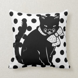 Cojín Decorativo Un gato negro blanco y negro con los puntos de pol