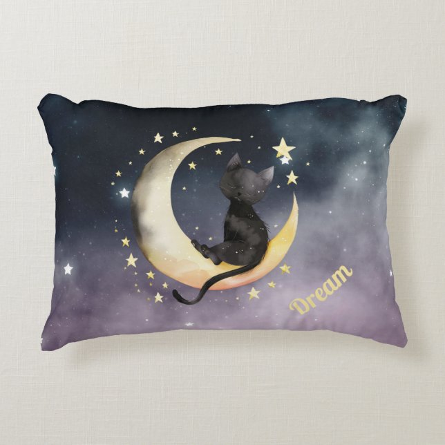 Cojín Decorativo Un gato Personalizado lindo en la luna (Anverso)