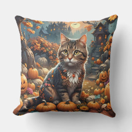 Cojín Decorativo Un gato solitario en una espeluznante aventura noc