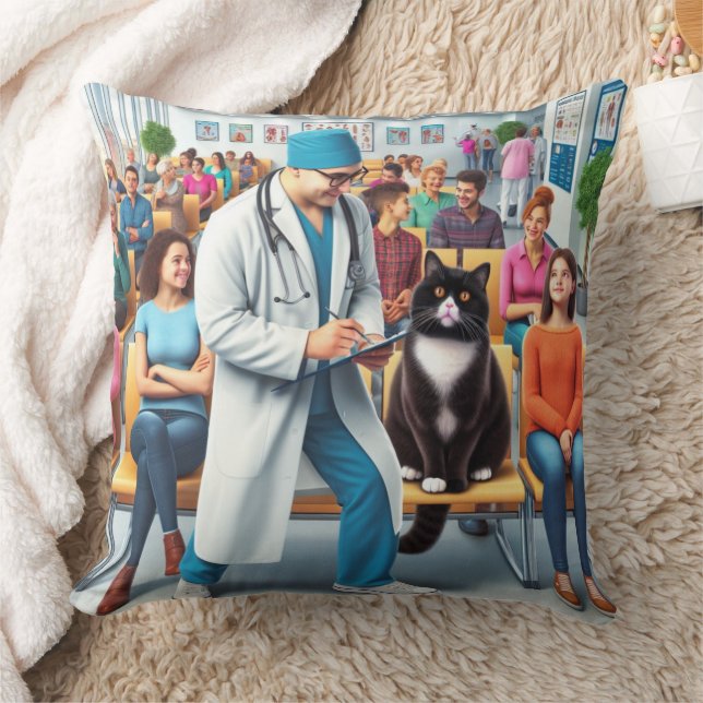 Cojín Decorativo Un gato va a un hospital (Manta)