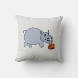 Cojín Decorativo Un hipopótamo con una bolsa de calabaza