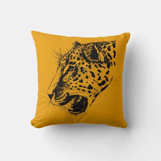 Cojín Decorativo Un Ilustracion de leopardo negro y amarillo dibuja (Anverso)