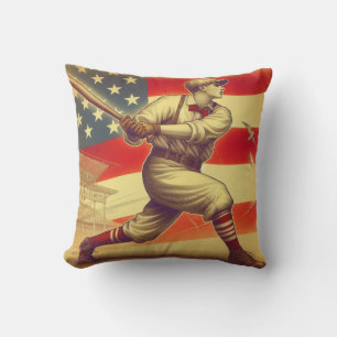 Cojín Decorativo Un jugador de béisbol vintage que balanceó un bote
