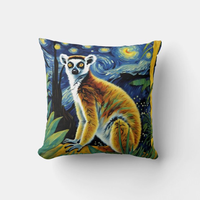 Cojín Decorativo Un lémur en la noche estrellada (Anverso)