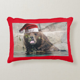 Cojín Decorativo Un lindo oso pardo vestido con un Gorra de Santa C