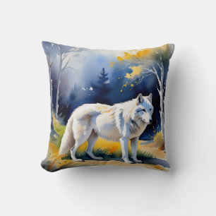 Cojín Decorativo Un lobo en una pintura de la acuarela del bosque