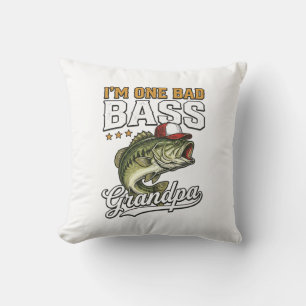 Cojín Decorativo Un mal diseño vectorial vintage de pesca de lubina