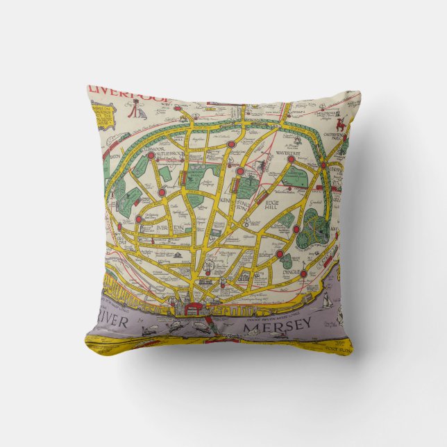 Cojín Decorativo Un mapa de Merseyside, Liverpool (Anverso)