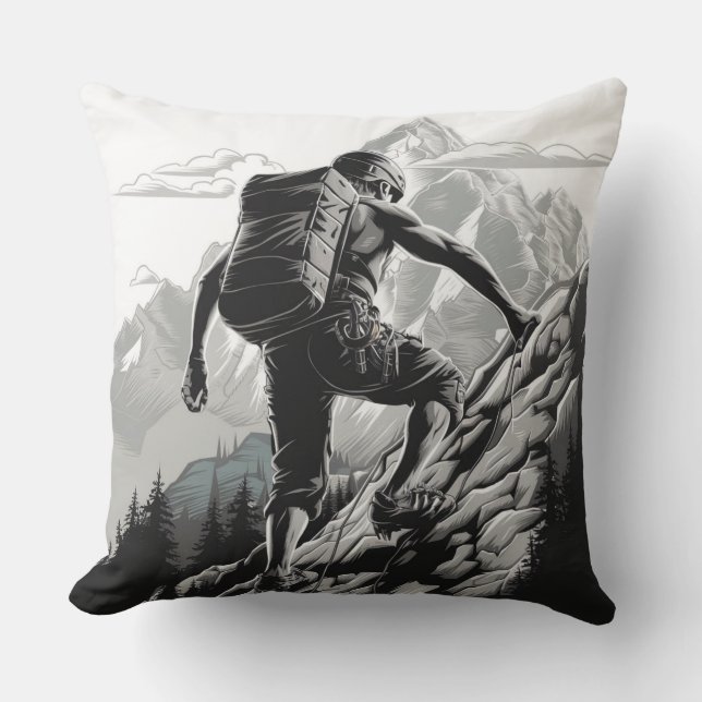 Cojín Decorativo Un montañista sube a una montaña (Anverso)