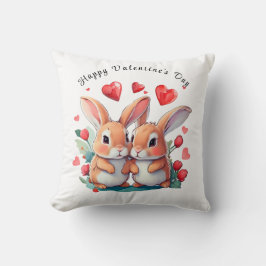 Cojín Decorativo Un par de divertidos conejos acuarelas