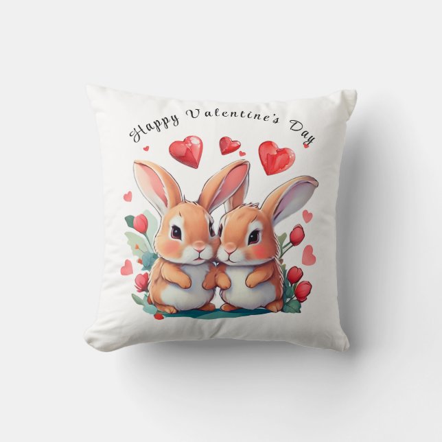 Cojín Decorativo Un par de divertidos conejos acuarelas (Anverso)