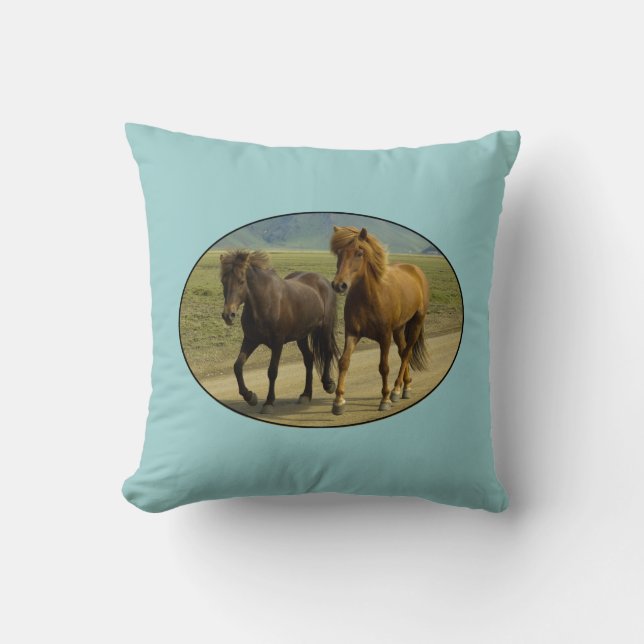 Cojín Decorativo Un par de ponis islandeses marrones (Anverso)